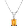 14k Gold Emerald Cut Citrine & Diamond Accent Pendant Necklace