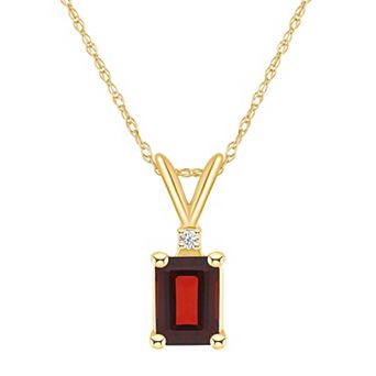 Celebration Gems 14k Gold Emerald Cut Garnet & Diamond Accent Pendant Necklace