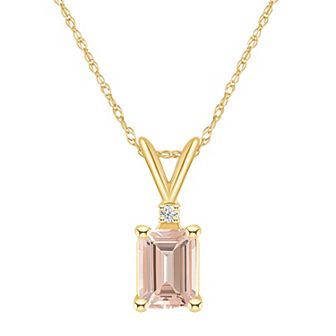 Celebration Gems 14k Gold Emerald Cut Morganite & Diamond Accent Pendant Necklace