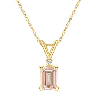 Celebration Gems 14k Gold Emerald Cut Morganite & Diamond Accent Pendant Necklace
