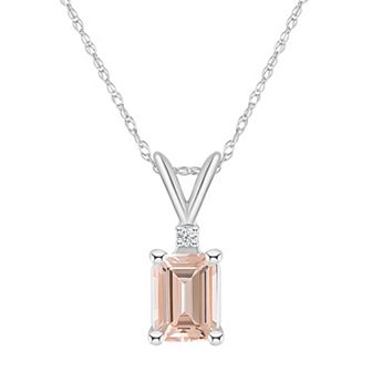Celebration Gems 14k Gold Emerald Cut Morganite & Diamond Accent Pendant Necklace
