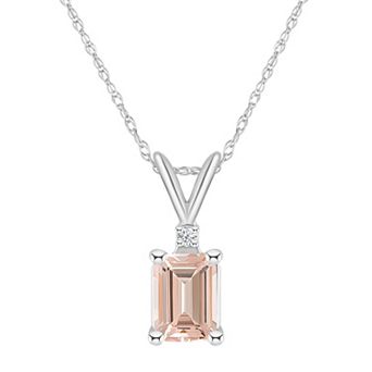 Celebration Gems 14k Gold Emerald Cut Morganite & Diamond Accent Pendant Necklace