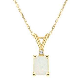 Celebration Gems 14k Gold Emerald Cut Opal & Diamond Accent Pendant Necklace