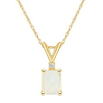 Celebration Gems 14k Gold Emerald Cut Opal & Diamond Accent Pendant Necklace