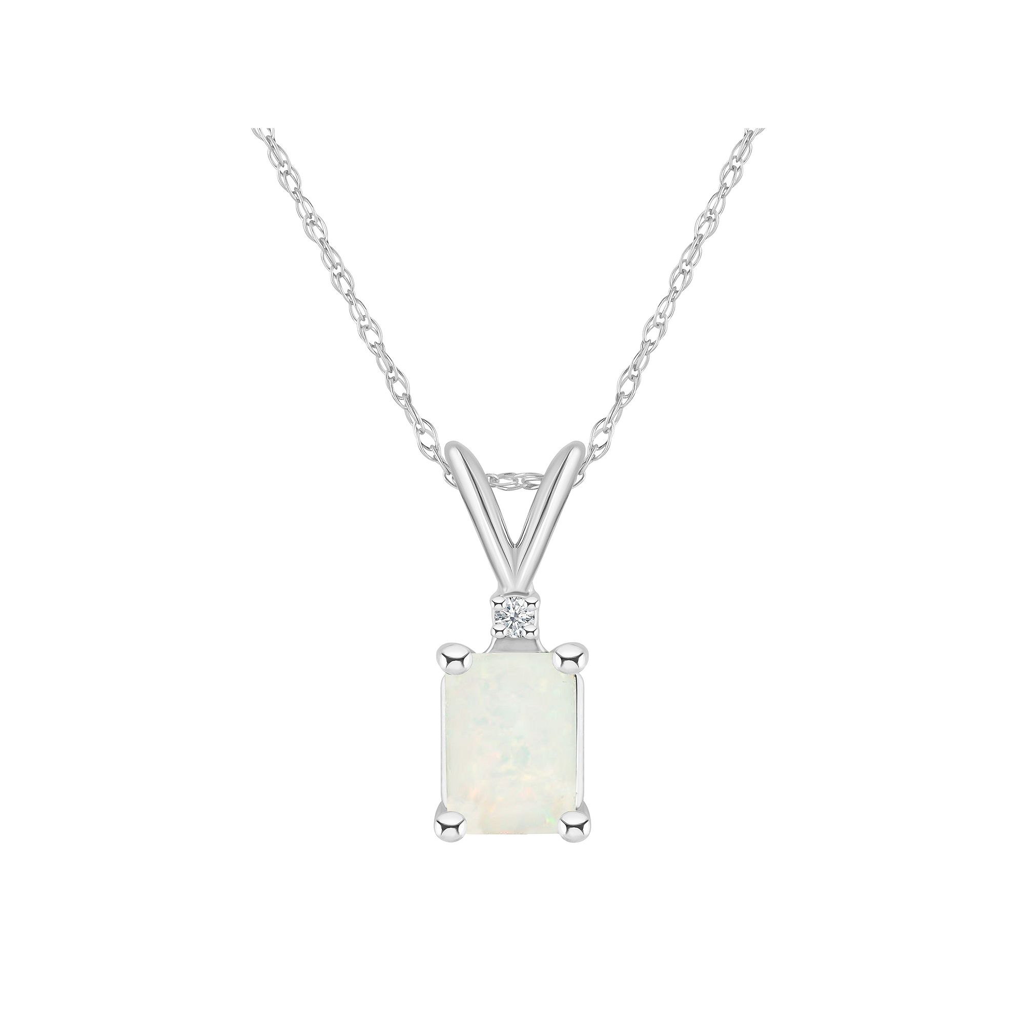 Celebration Gems 14k Gold Emerald Cut Opal & Diamond Accent Pendant Neckla