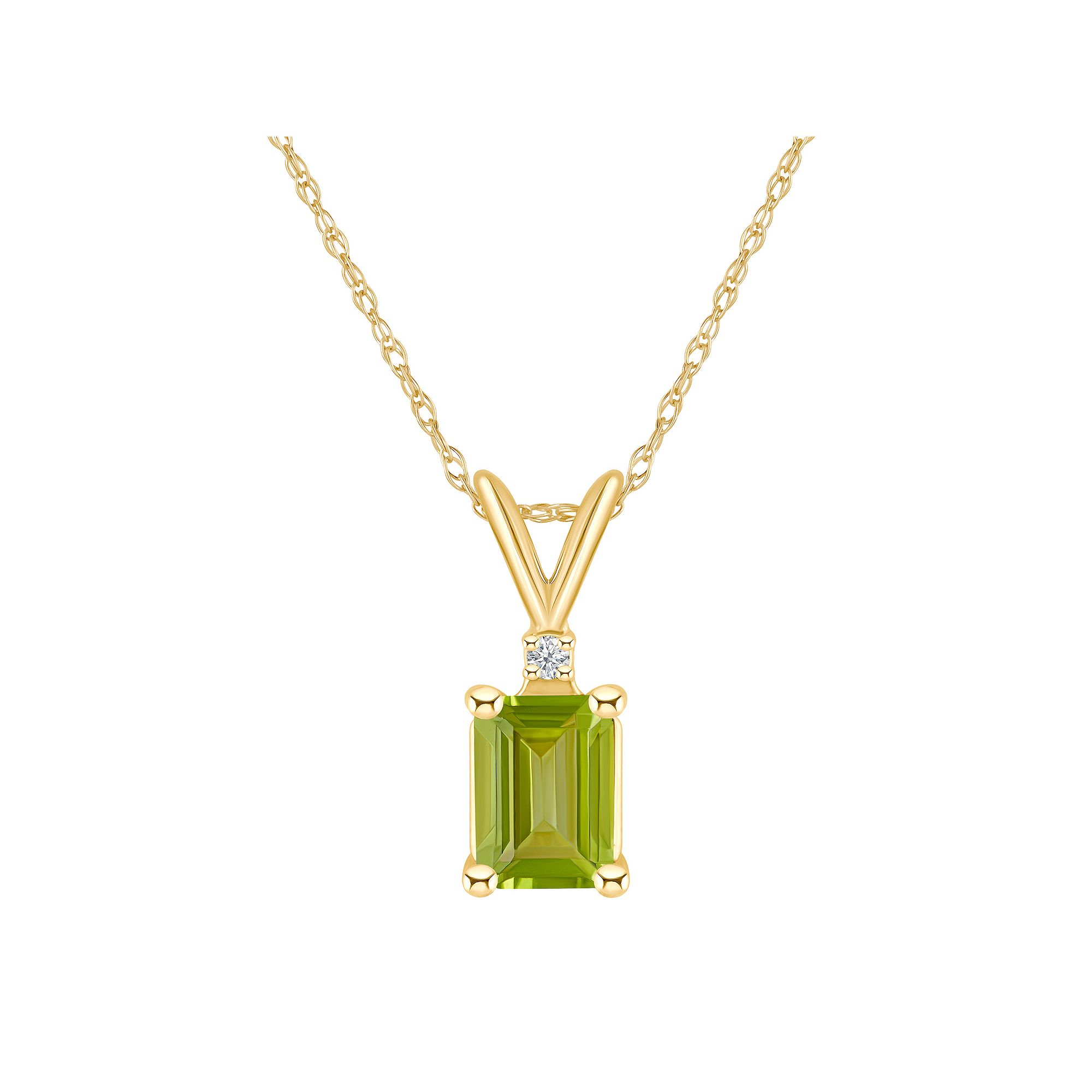 Celebration Gems 14k Gold Emerald Cut Peridot & Diamond Accent Pendant Nec