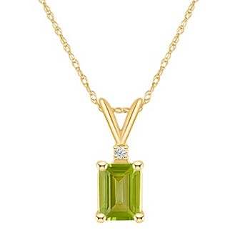Celebration Gems 14k Gold Emerald Cut Peridot & Diamond Accent Pendant Necklace
