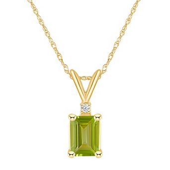 Celebration Gems 14k Gold Emerald Cut Peridot & Diamond Accent Pendant Necklace