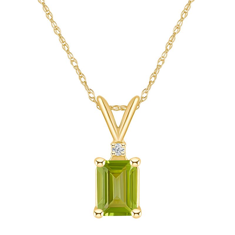 Celebration Gems 14k Gold Emerald Cut Peridot & Diamond Accent Pendant Nec
