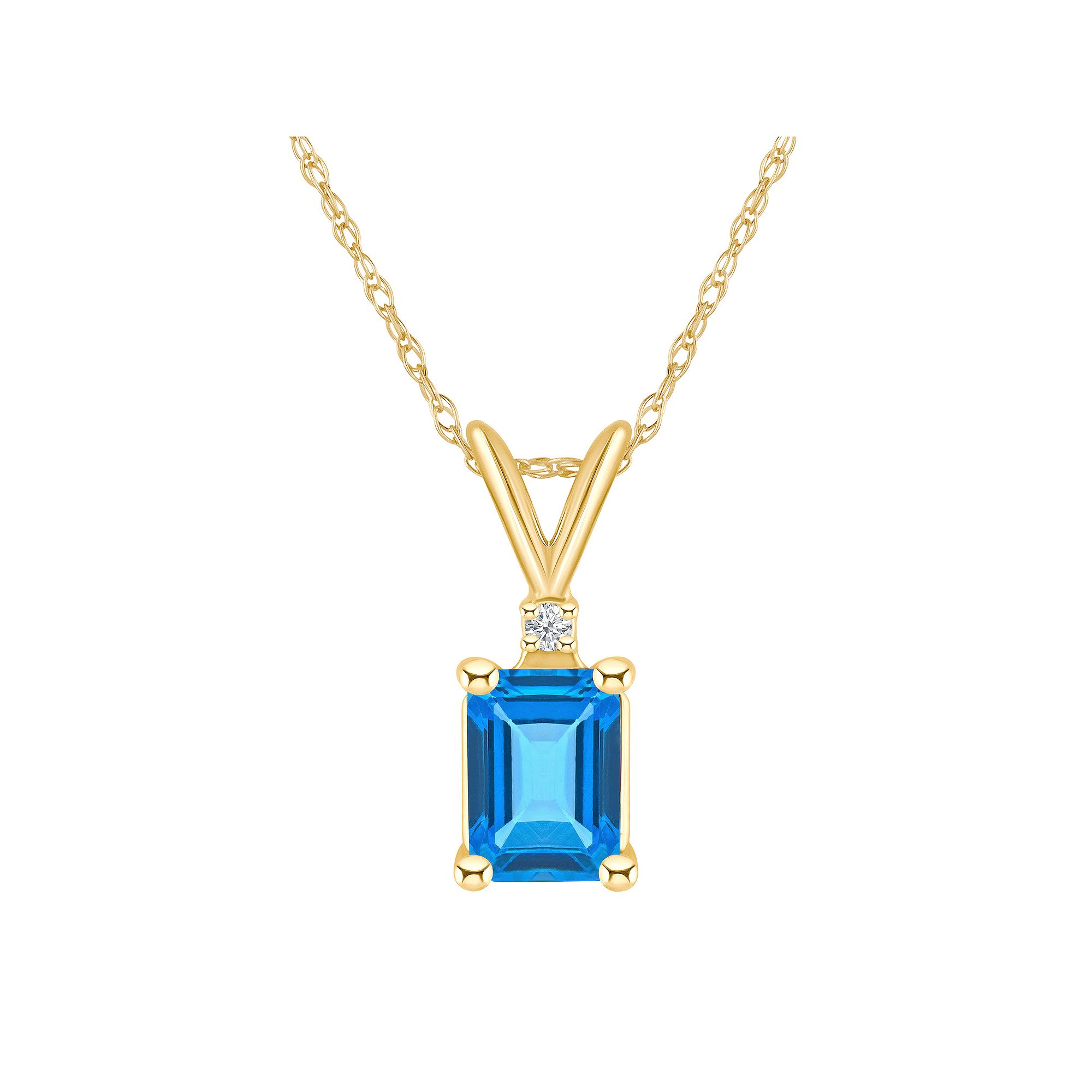Celebration Gems 14k Gold Emerald Cut Swiss Blue Topaz & Diamond Accent Pe