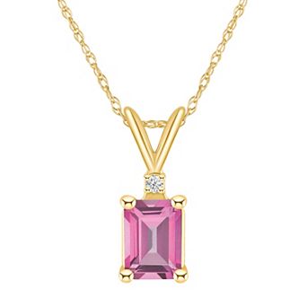 Celebration Gems 14k Gold Emerald Cut Pink Topaz & Diamond Accent Pendant Necklace