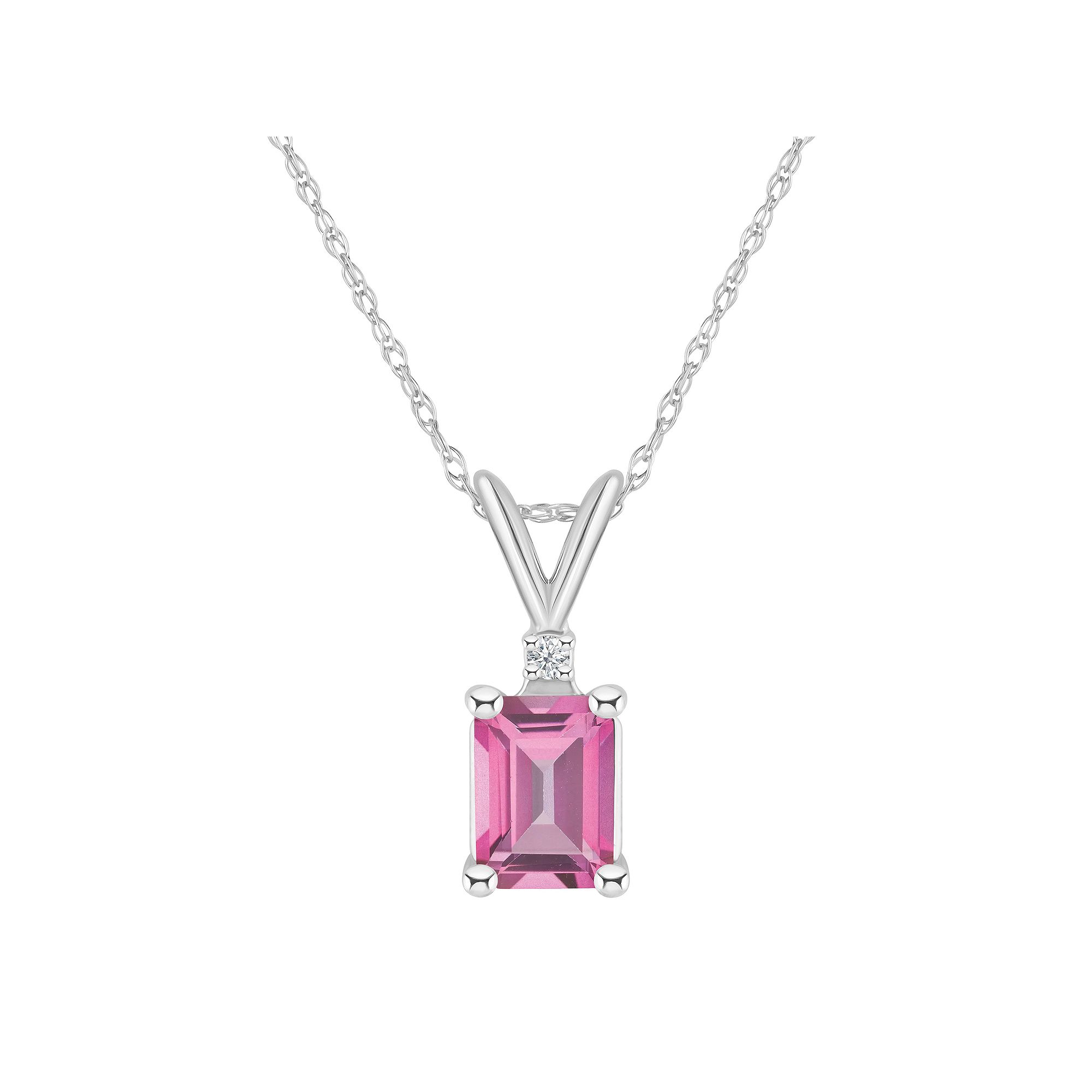 Celebration Gems 14k Gold Emerald Cut Pink Topaz & Diamond Accent Pendant 