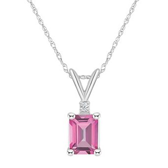 Celebration Gems 14k Gold Emerald Cut Pink Topaz & Diamond Accent Pendant Necklace