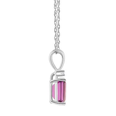 Celebration Gems 14k Gold Emerald Cut Pink Topaz & Diamond Accent Pendant Necklace