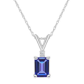 Celebration Gems 14k Gold Emerald Cut Tanzanite & Diamond Accent Pendant Necklace