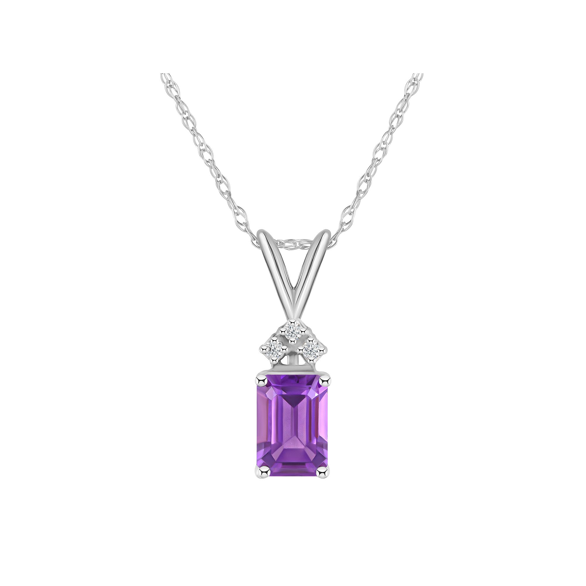 Celebration Gems 14k Gold Emerald Cut Amethyst & Diamond Accent Pendant Ne