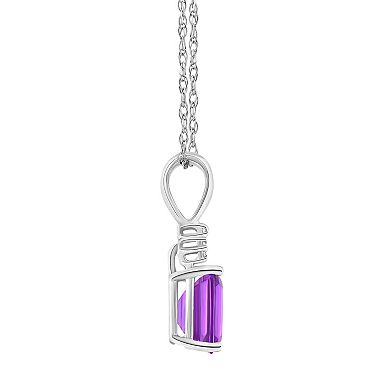 Celebration Gems 14k Gold Emerald Cut Amethyst & Diamond Accent Pendant Necklace