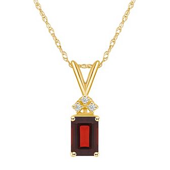 Celebration Gems 14k Gold Emerald Cut Garnet & Diamond Accent Pendant Necklace
