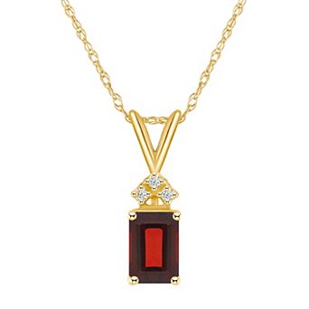 Celebration Gems 14k Gold Emerald Cut Garnet & Diamond Accent Pendant Necklace