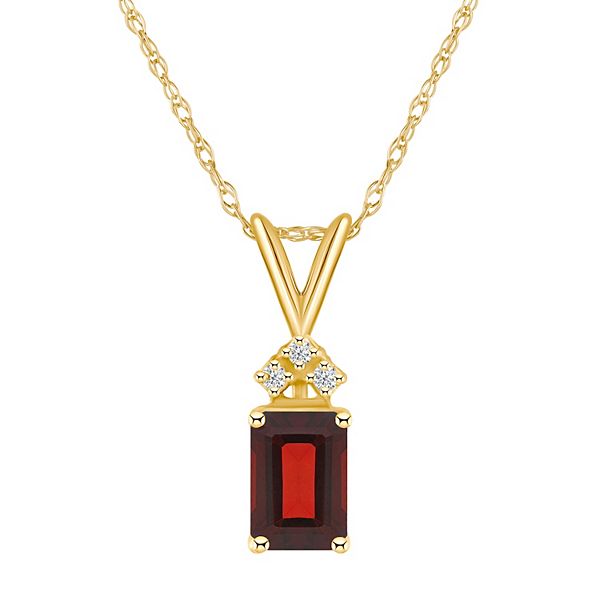 Celebration Gems 14k Gold Emerald Cut Garnet & Diamond Accent Pendant ...