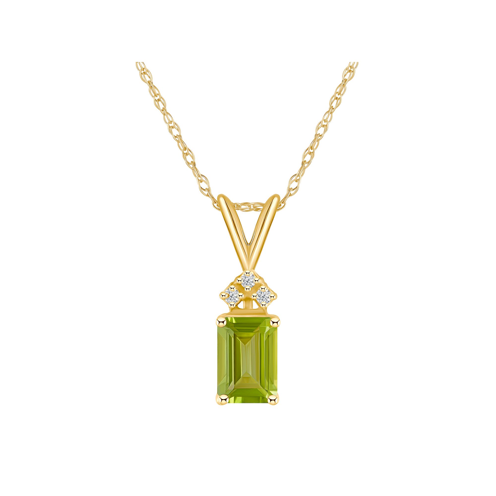 Celebration Gems 14k Gold Emerald Cut Peridot & Diamond Accent Pendant Nec