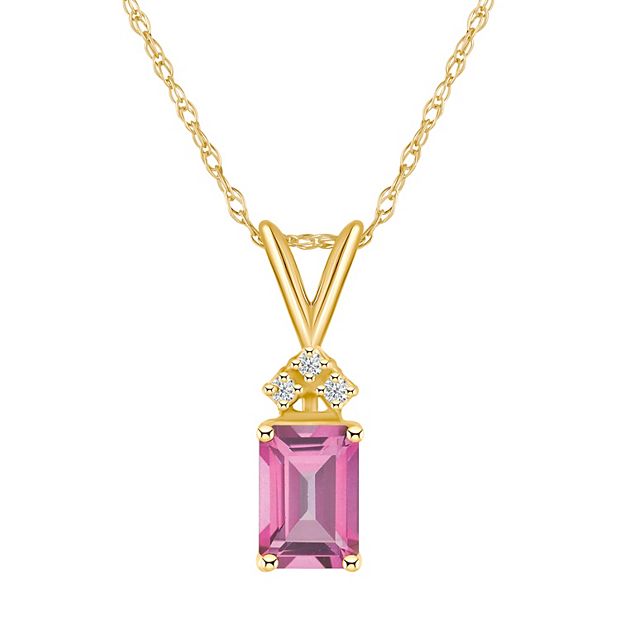 14K Gold Pink Topaz Pendant Necklace