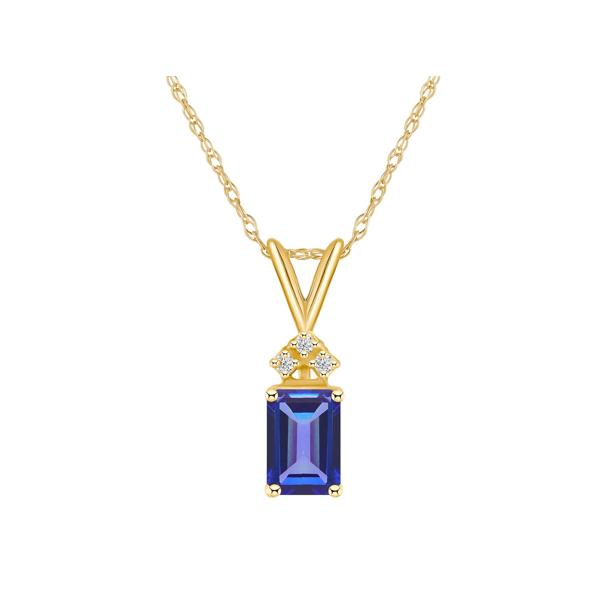 Celebration Gems 14k Gold Emerald Cut Tanzanite & Diamond Accent Pendant N