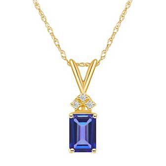 Celebration Gems 14k Gold Emerald Cut Tanzanite & Diamond Accent Pendant Necklace