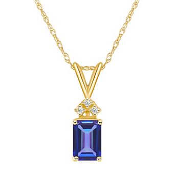Celebration Gems 14k Gold Emerald Cut Tanzanite & Diamond Accent Pendant Necklace