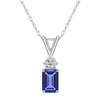 Celebration Gems 14k Gold Emerald Cut Tanzanite & Diamond Accent Pendant Necklace