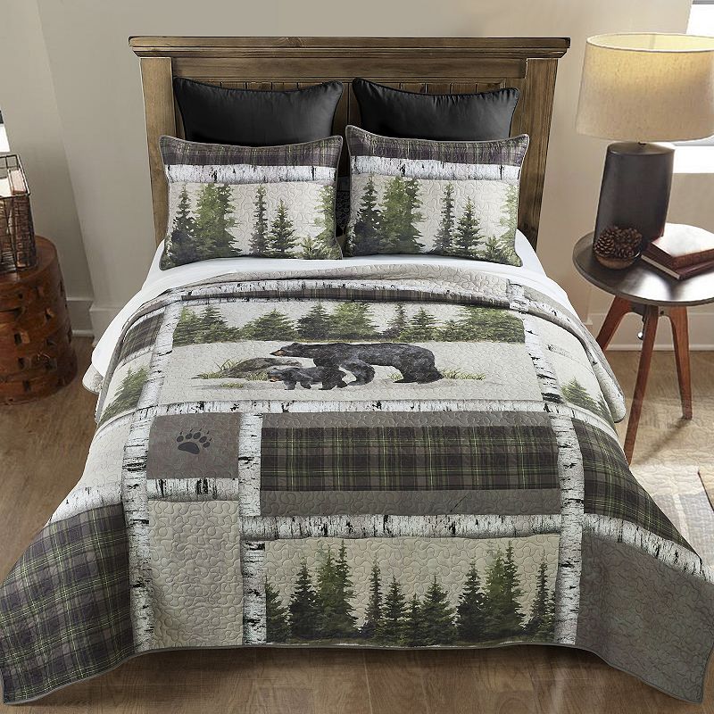 Donna Sharp Bear Panels Quilt Set with Shams, Multicolor, Queen