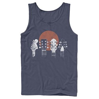 Men's Guitar Head Line Navy Blue And White Pattern Graphic Tank