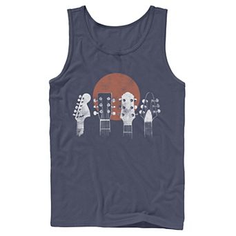 Men's Guitar Head Line Navy Blue And White Pattern Graphic Tank