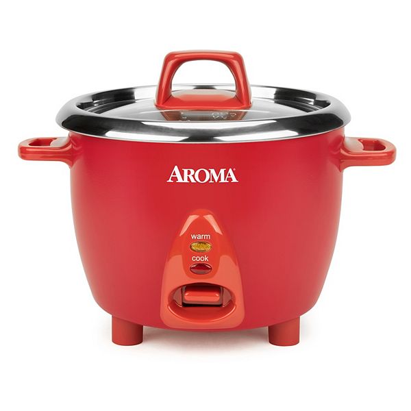 Aroma 6-Cup Pot Style Rice Cooker & Food Steamer, Red 