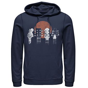 Men's Guitar Head Line Navy Blue And White Pattern Graphic Hoodie