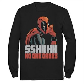 Men's Marvel Deadpool SSHHHH No One Cares Whisper Long Sleeve Graphic Tee