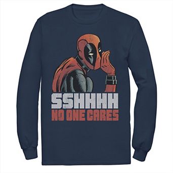 Men's Marvel Deadpool SSHHHH No One Cares Whisper Long Sleeve Graphic Tee