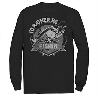 Men's I'd Rather Be Fishing Lime Green Fish About To Get Hooked Long Sleeve Graphic Tee