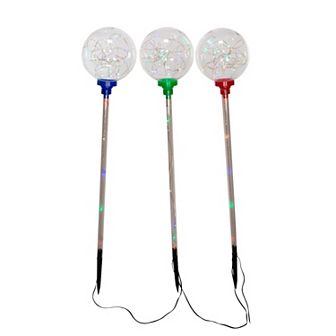Kurt Adler LED Globe Outdoor Garden Stake 3 pc Set