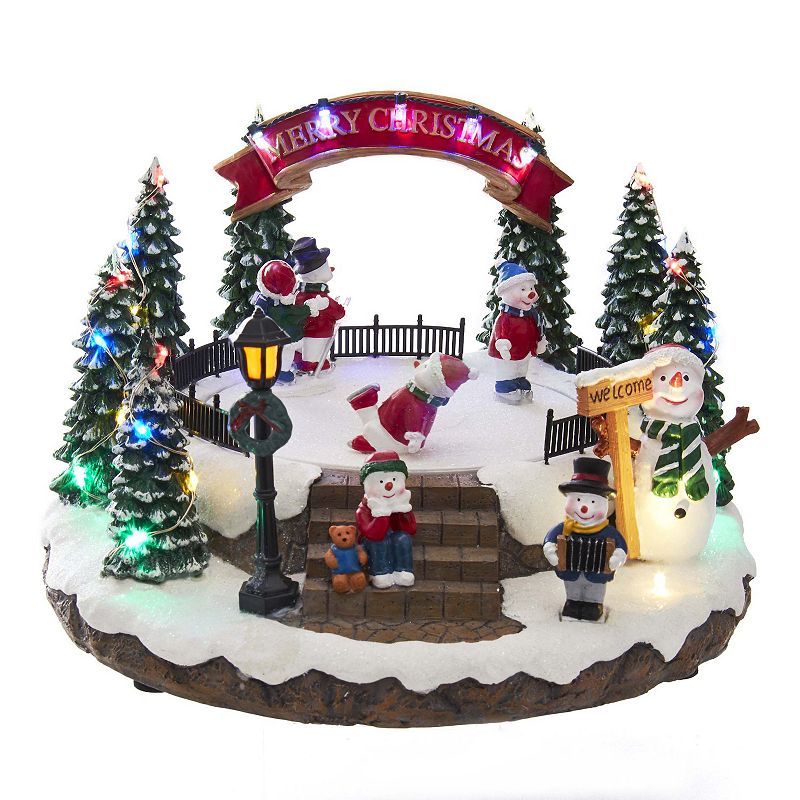 Kurt Adler LED Musical Snowmen Ice Rink Christmas Table Decor, Multicolor