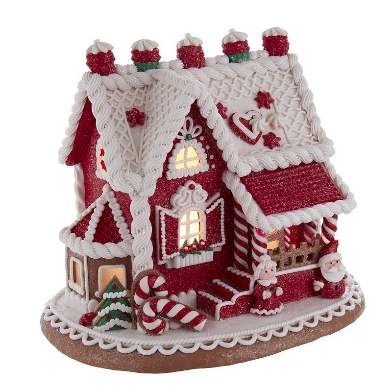 Kurt Adler Santa Mrs. Claus Gingerbread House Christmas Table Decor, Multic