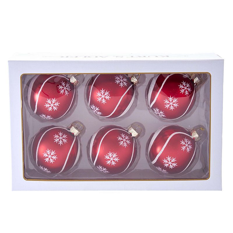 Kurt Adler Snowflake Swirls Ball Christmas Ornament 6-piece Set, Red