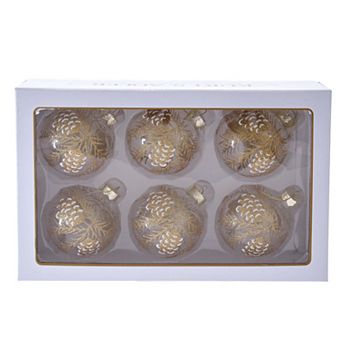 Kurt Adler Gold Finish Pinecone Ball Christmas Ornament 6 pc Set
