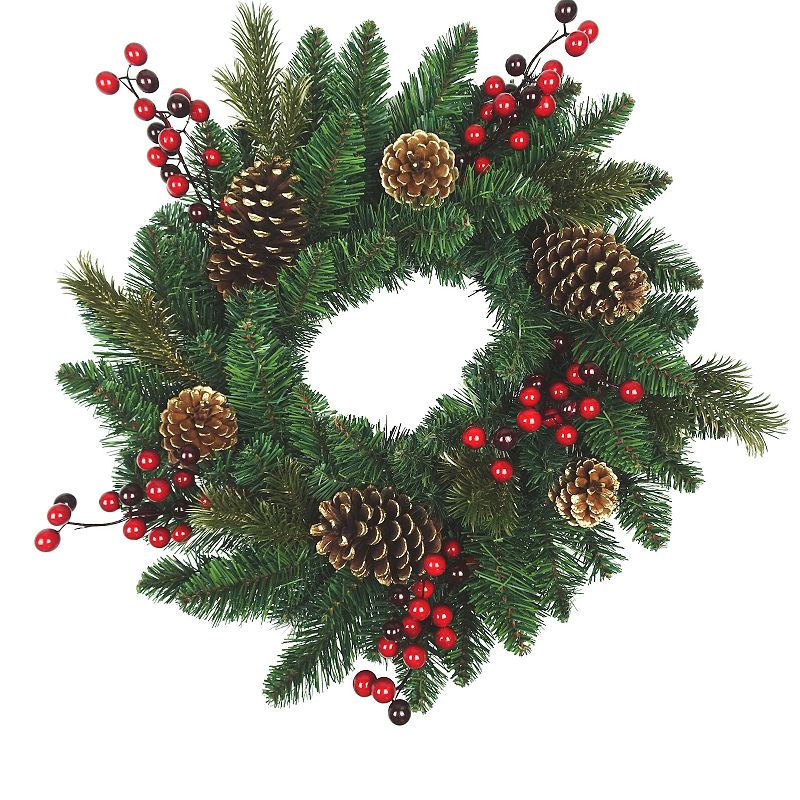 18226319 Kurt Adler Berries Pinecone Artificial Wreath, Gre sku 18226319