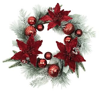 Kurt Adler Red Artificial Poinsettia Christmas Wreath