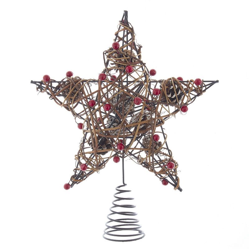 Kurt Adler Artificial Berry Star Christmas Tree Topper, Brown