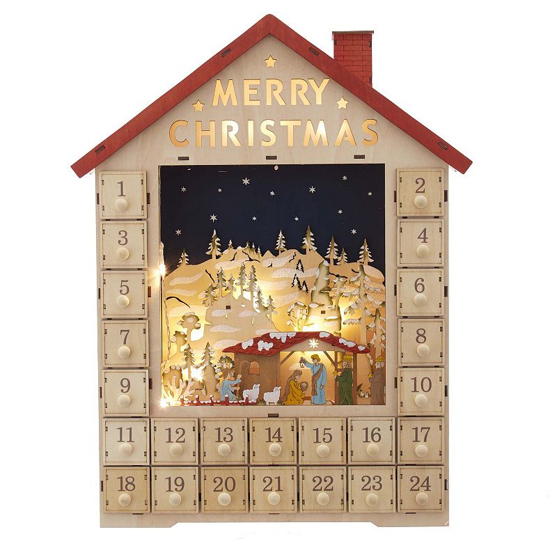 Kurt Adler Advent Calendar Nativity Scene LED Christmas Floor Decor, Multic