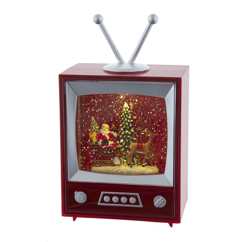 Kurt Adler Musical TV Santa Sleigh Snow Globe Christmas Table Decor, Multic