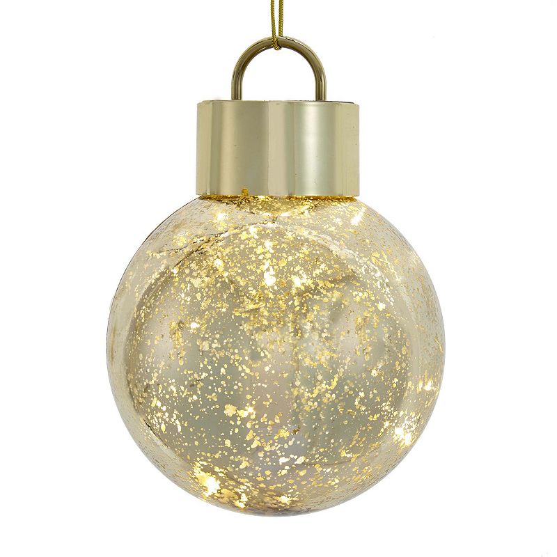 Kurt Adler LED Gold Finish Ball Christmas Ornament, Multicolor