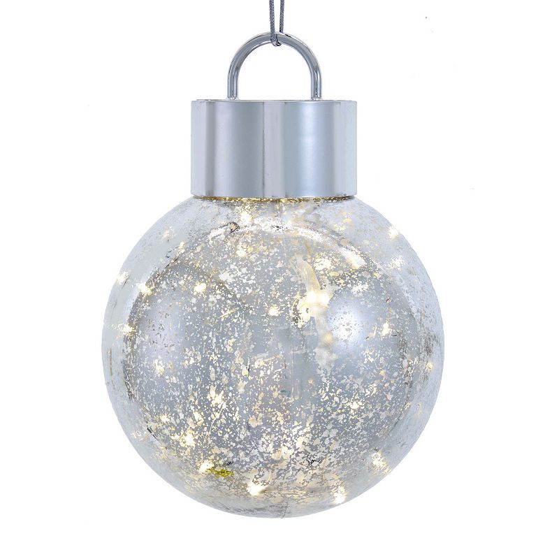 Kurt Adler LED Silver Finish Ball Christmas Ornament, Multicolor